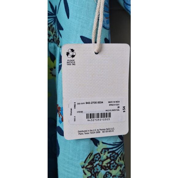 a.n.a. Tiered Short Cottage Dress 100% Cotton Floral Turquoise Blue Orange Sz 2X - Picture 4 of 12